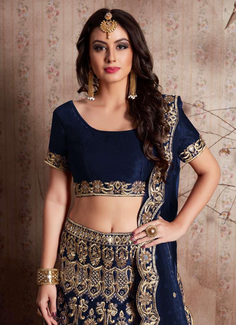 Navy Blue Machine Embroidery Lehenga Choli With Mirror Work Newest Online