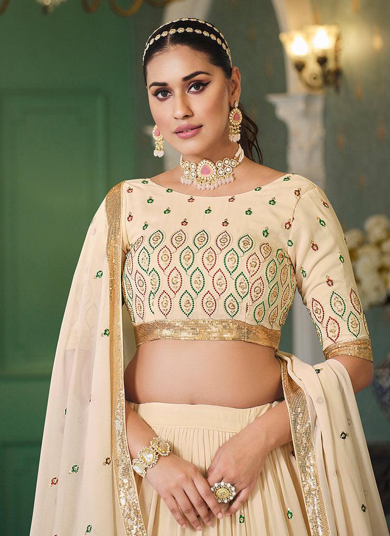 Beige Georgette Umbrella Lehenga Outlet Official