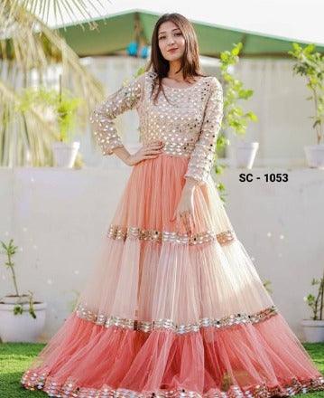 Peach Color Georgette Base Layered Gown Cheap