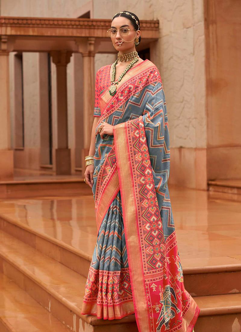 Peach Traditional Wear Patola Saree Free Shipping Clearance Store