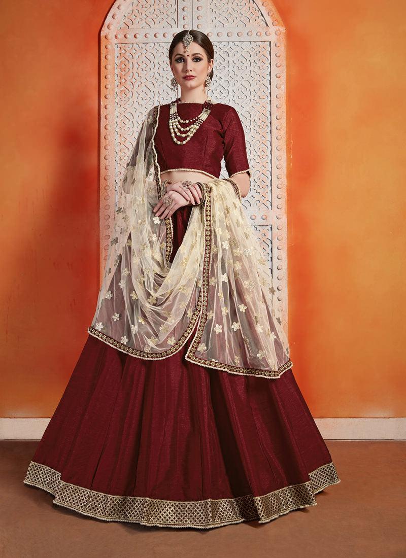 Simple But Stylish Designer Maroon Art Silk Base Lehenga Choli Free Shipping Big Sale