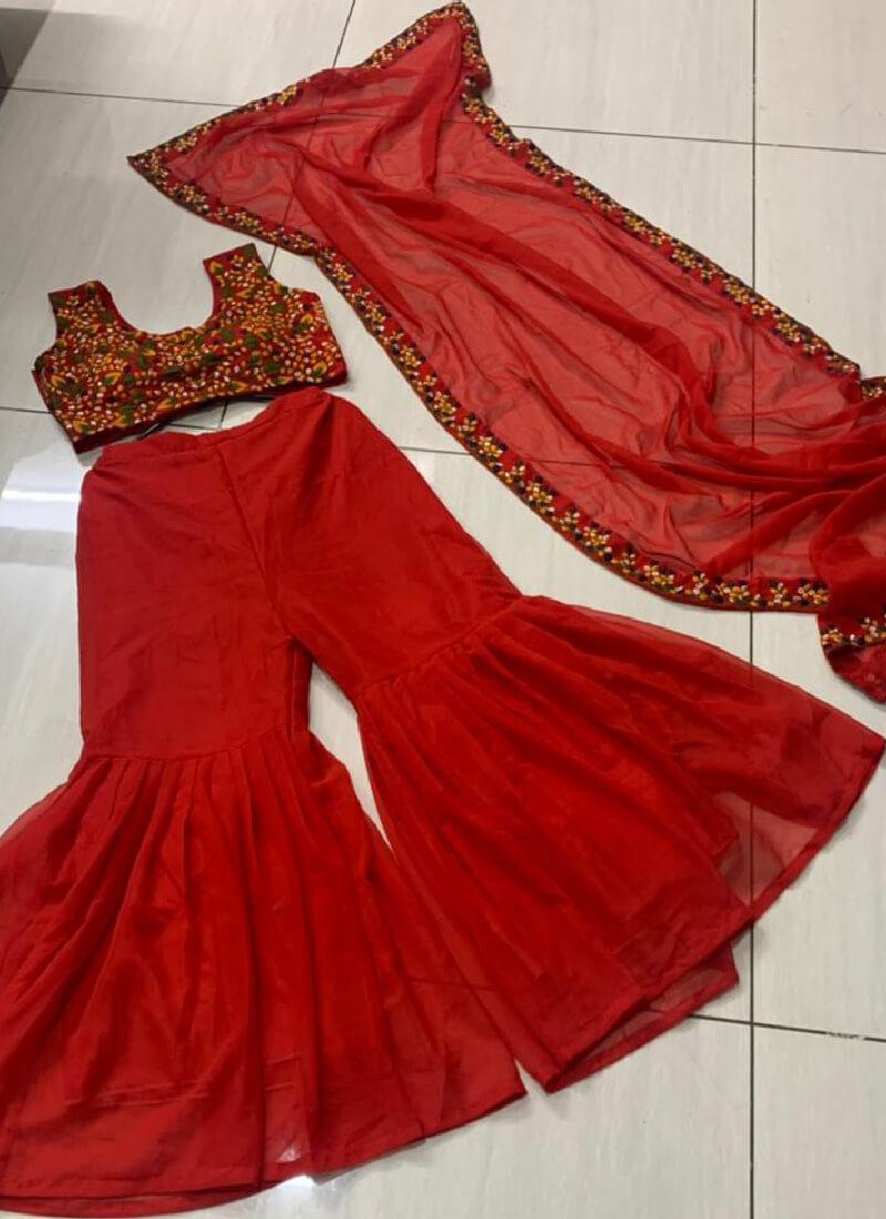 Splendid Red color With georgette dupatta and Sharara Suit Release Dates Authentic