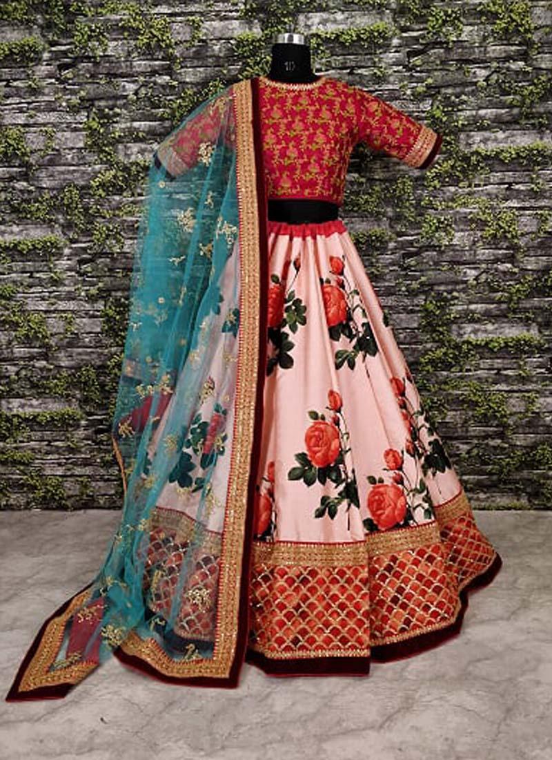 Pink Resham Intricate With Pure Digital Printed Lehenga Choli Buy Cheap Order