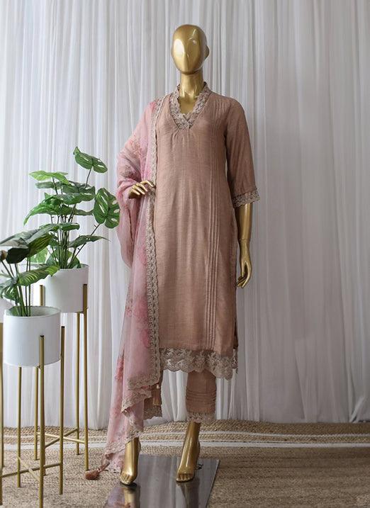 Mauve Cotton Silk Pant Style Suit with Printed Dupatta 2025 Newest Cheap Online