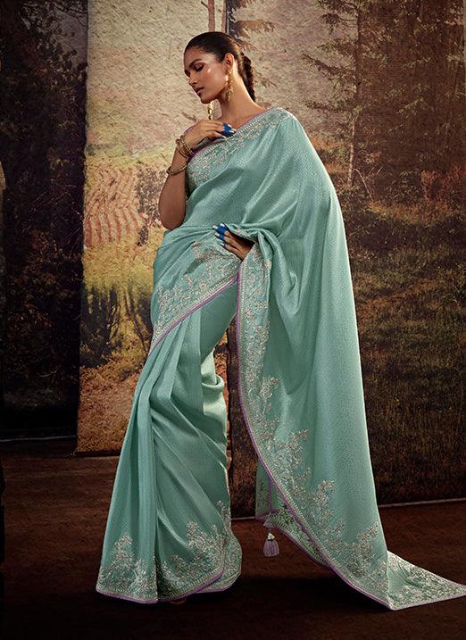 Pista Color with Weaving Embroidery Pastel Saree Outlet 2025 New