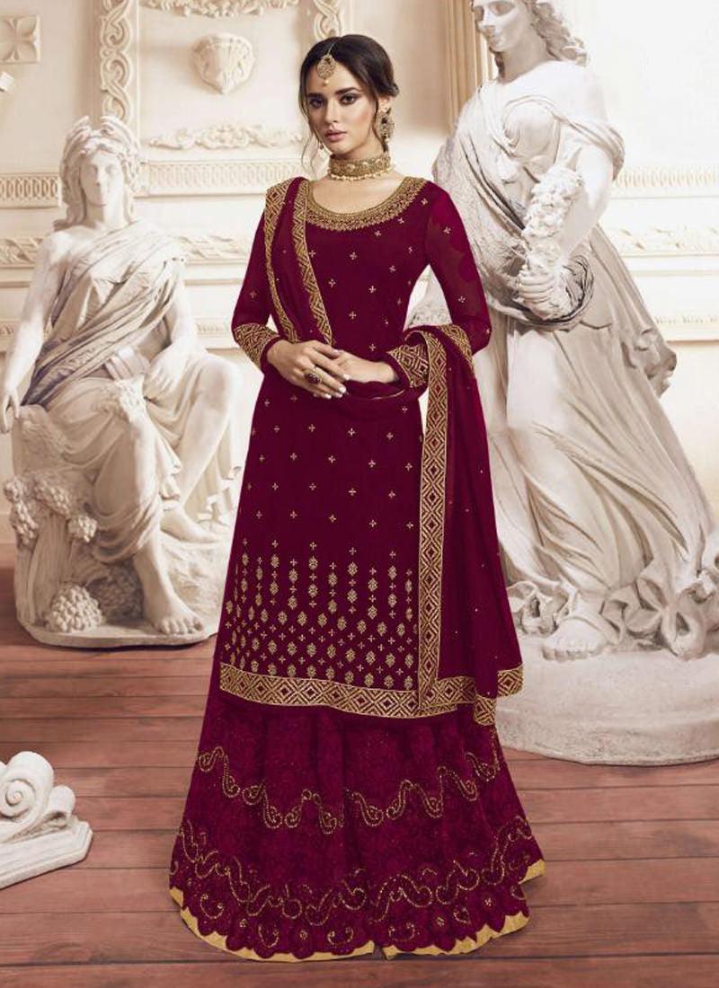 Stylish Purple Georgette Palazzo Salwar Suit Buy Cheap Footlocker Finishline