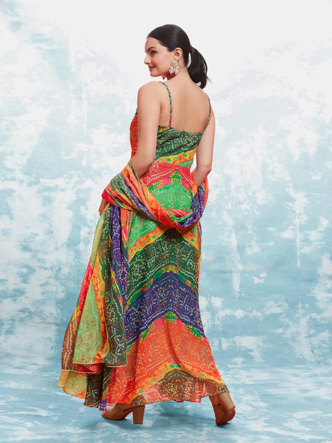 Multi color bandhani print gown with dupatta Buy Cheap Pay With Paypal