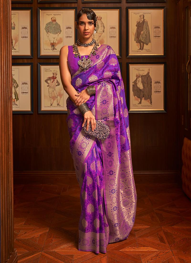 Two Tone Purple Classic Silk Saree 100% Authentic