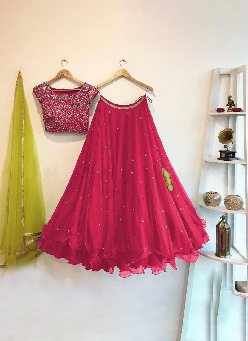 Rani Pink Color Flared Party Wear Lehenga Choli Clearance Affordable