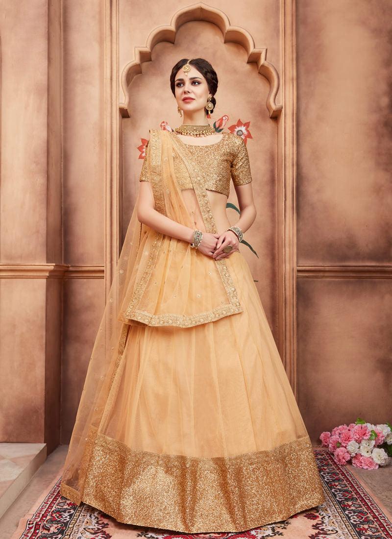 Delightful Beige Color Party Wear Soft Net Base Flared Lehenga Choli Where To Buy