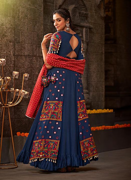 Blue Gamthi Thread Embroidered Navratri Lehenga Choli Outlet Shop