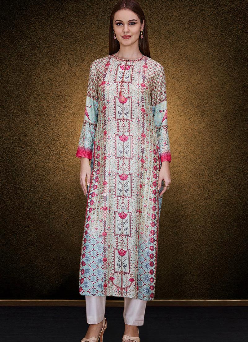 An Off White Elegant Printed Detailed Kurta Cheap Fashion Style