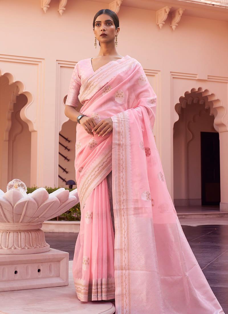 Zari Weaving Peach Linen Saree Buy Cheap Wiki