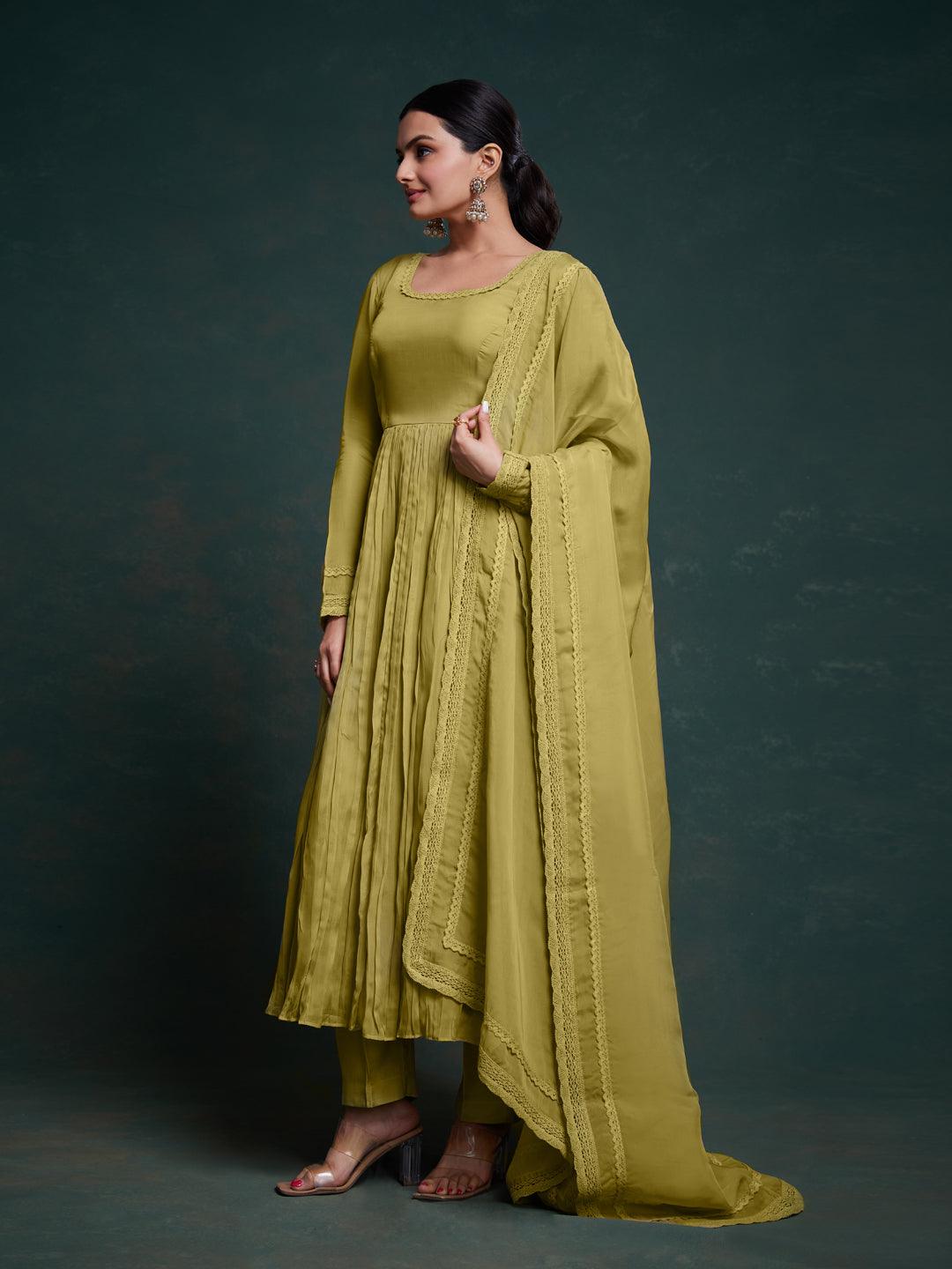 Olive green salwar kameez with dupatta set Discount Authentic Online