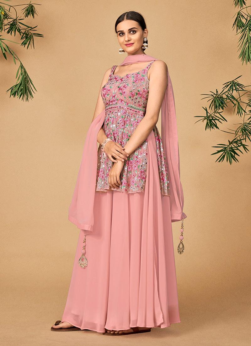 Pink Color Georgette Base Thread Work Palazzo Salwar Suit Cheap Pice Outlet Sale