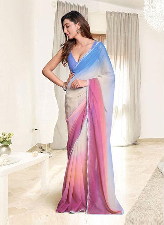 Vibrant Multi Color Georgette Saree with Digital Print Buy Cheap 2025 New