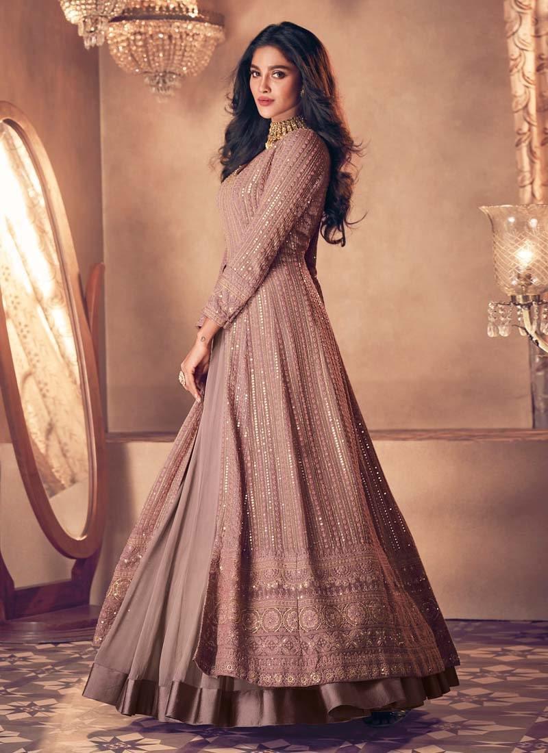 Mauve Pink Color Sequins Work Georgette Base Slit-Cut Pakistani Suit Outlet New