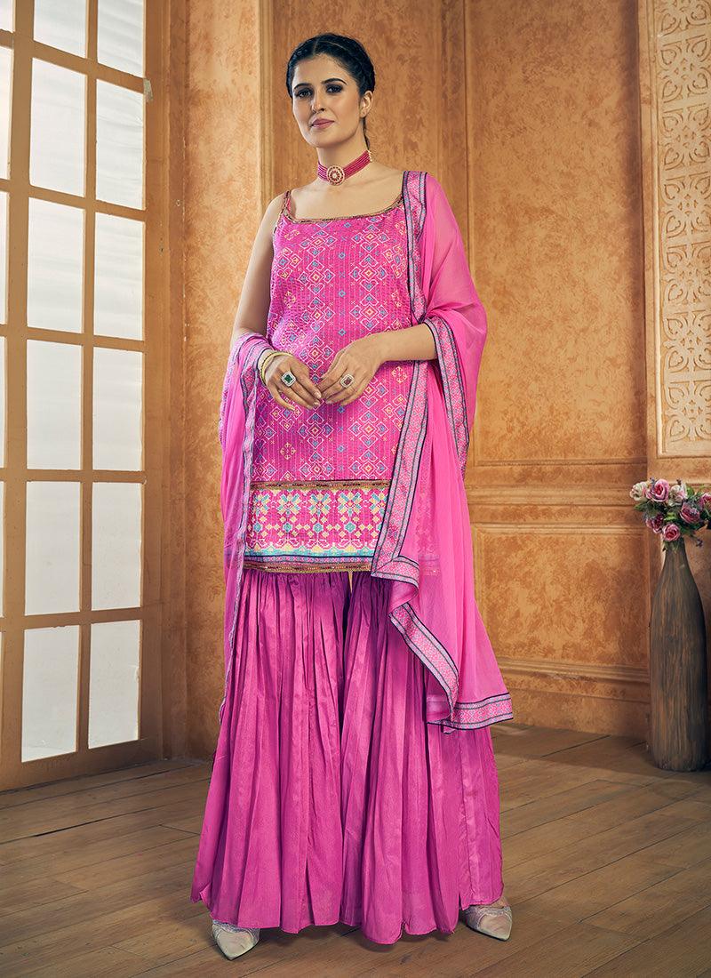 Pink Color Art Silk Material Printed Sharara Salwar Suit Clearance Inexpensive