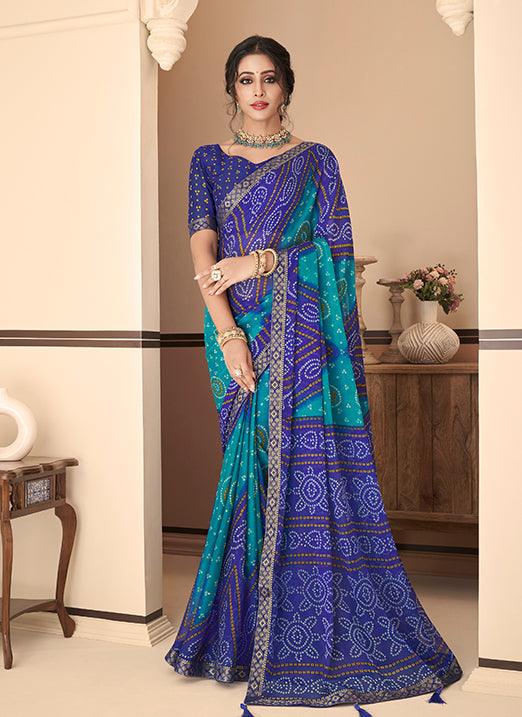 Graceful Navy Blue Bandhani Chiffon Saree Free Shipping 2025 New