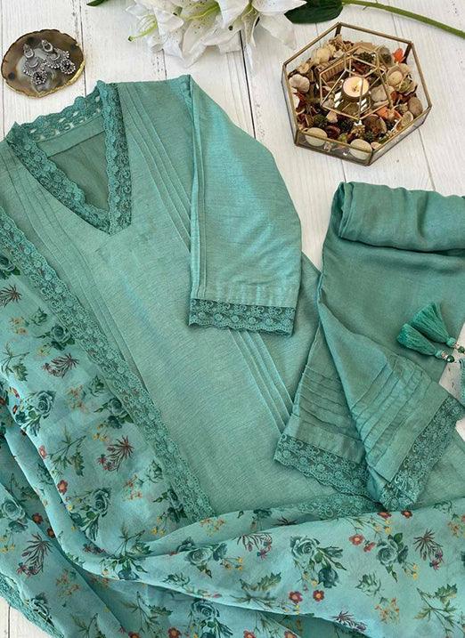 Turquoise Cotton Silk Pant Style Suit with Printed Dupatta Cheap 2025 Newest