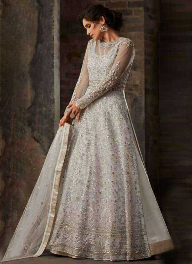 Grey Satin Resham Pakistani Lehenga Suit for ceremonies Outlet Shop Offer