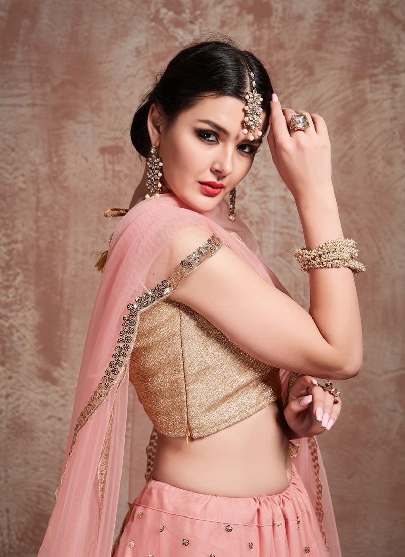 Elegant Baby Pink Color Soft Net Flared Lehenga Choli For Your Reception Great Deals Cheap Pice