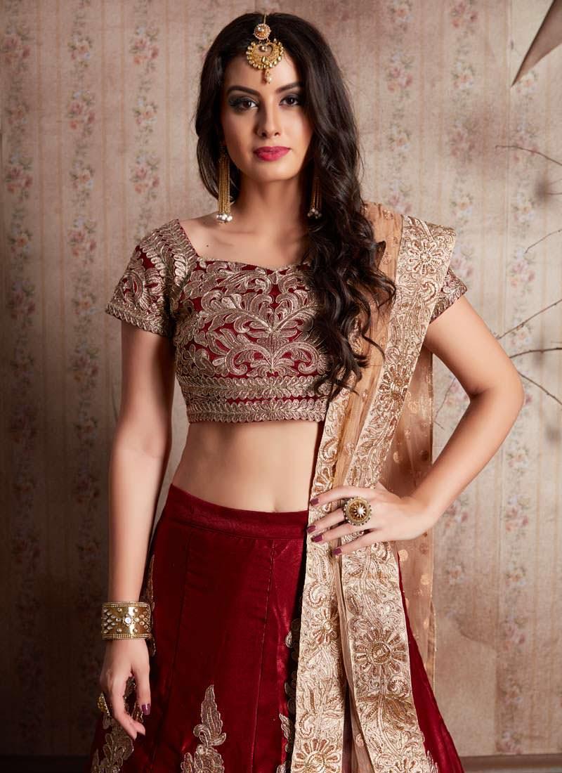 Maroon Heavily Embroidered Velvet Base Lehenga Choli Best Pices Sale Online