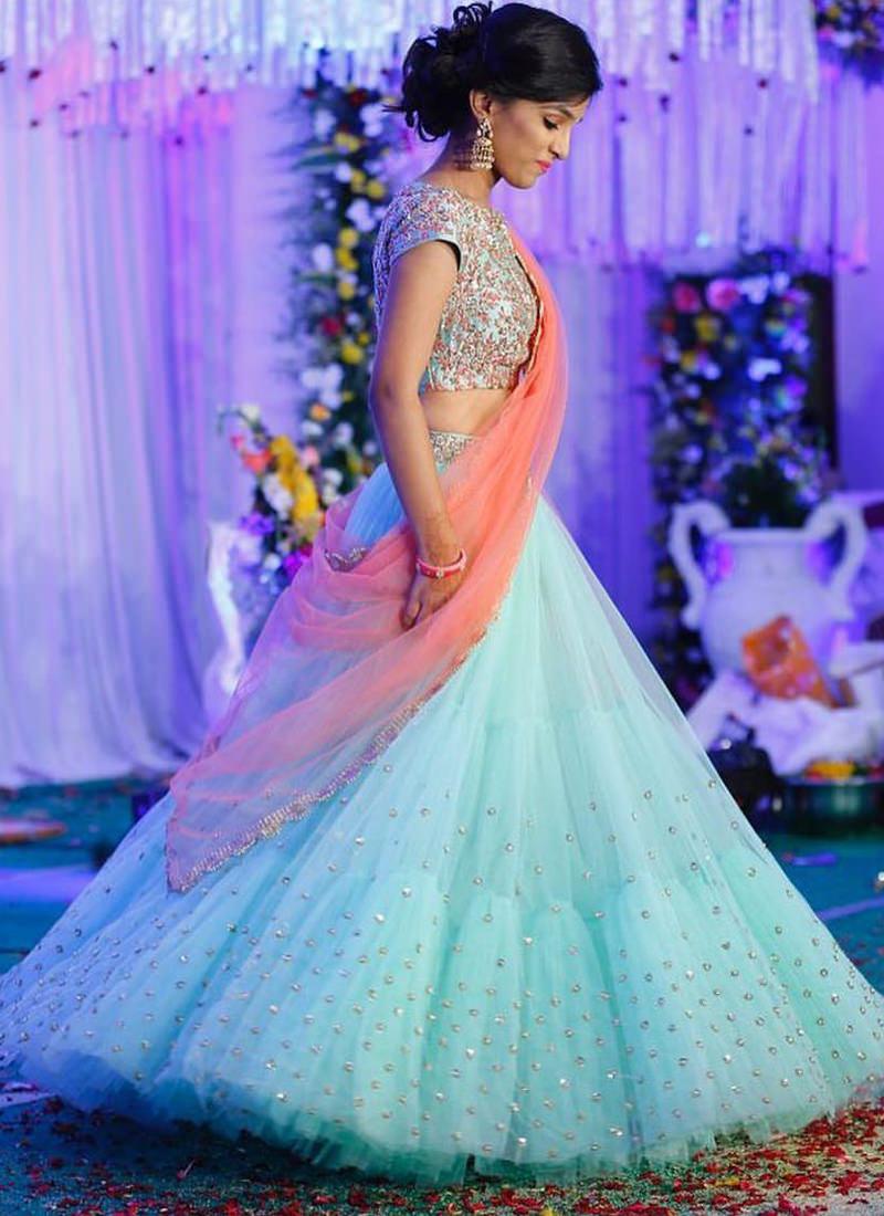 Designer Party Wear Net Base Blue Lehenga Choli Discount Pay With Visa