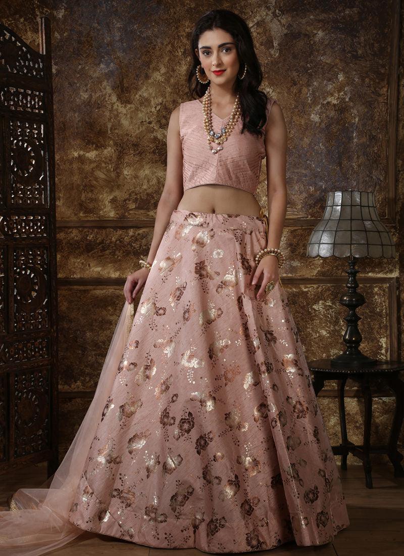 Peach Foil Print Soft Net Silk Lehenga Choli Cheap Best Wholesale