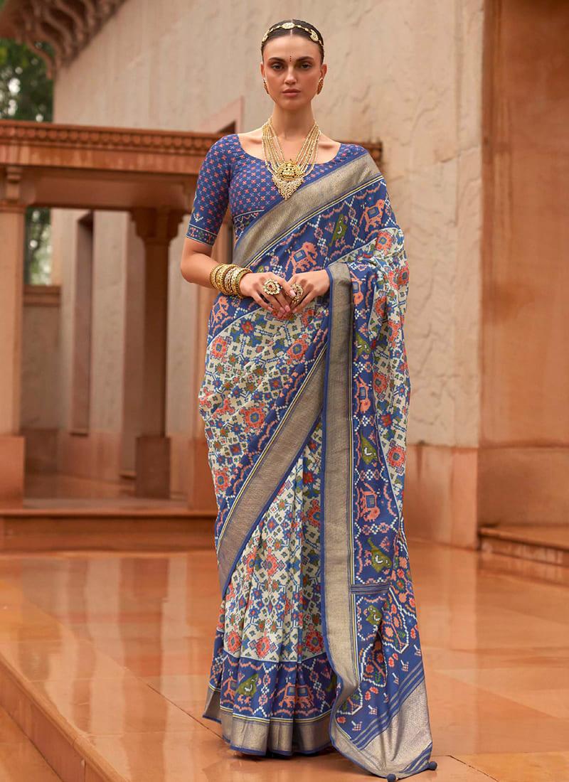 Blue Color Traditional Patola Saree Outlet Locations For Sale