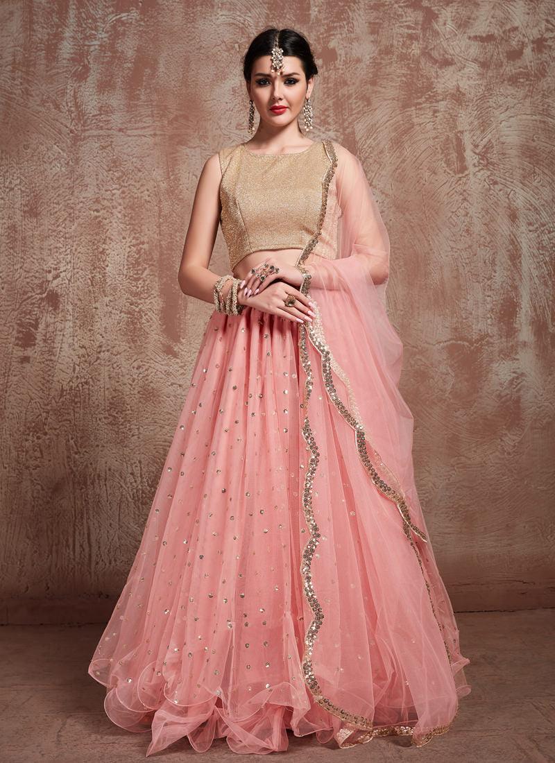 Elegant Baby Pink Color Soft Net Flared Lehenga Choli For Your Reception Great Deals Cheap Pice