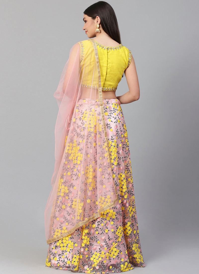 Baby Pink Heavily Embroidered Floral Motif Resham Lehenga Choli Very Cheap