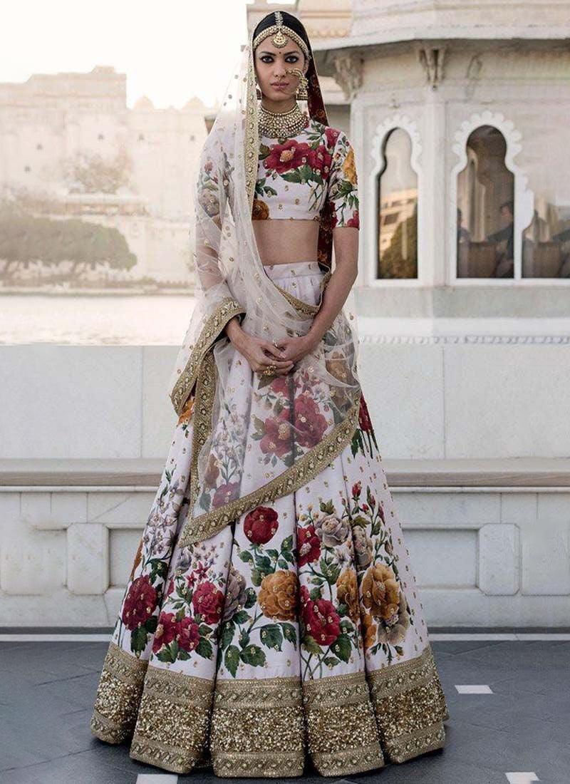 Cream Printed Pearl Work Heavily Drape Lehenga Choli Set Free Shipping Outlet Locations