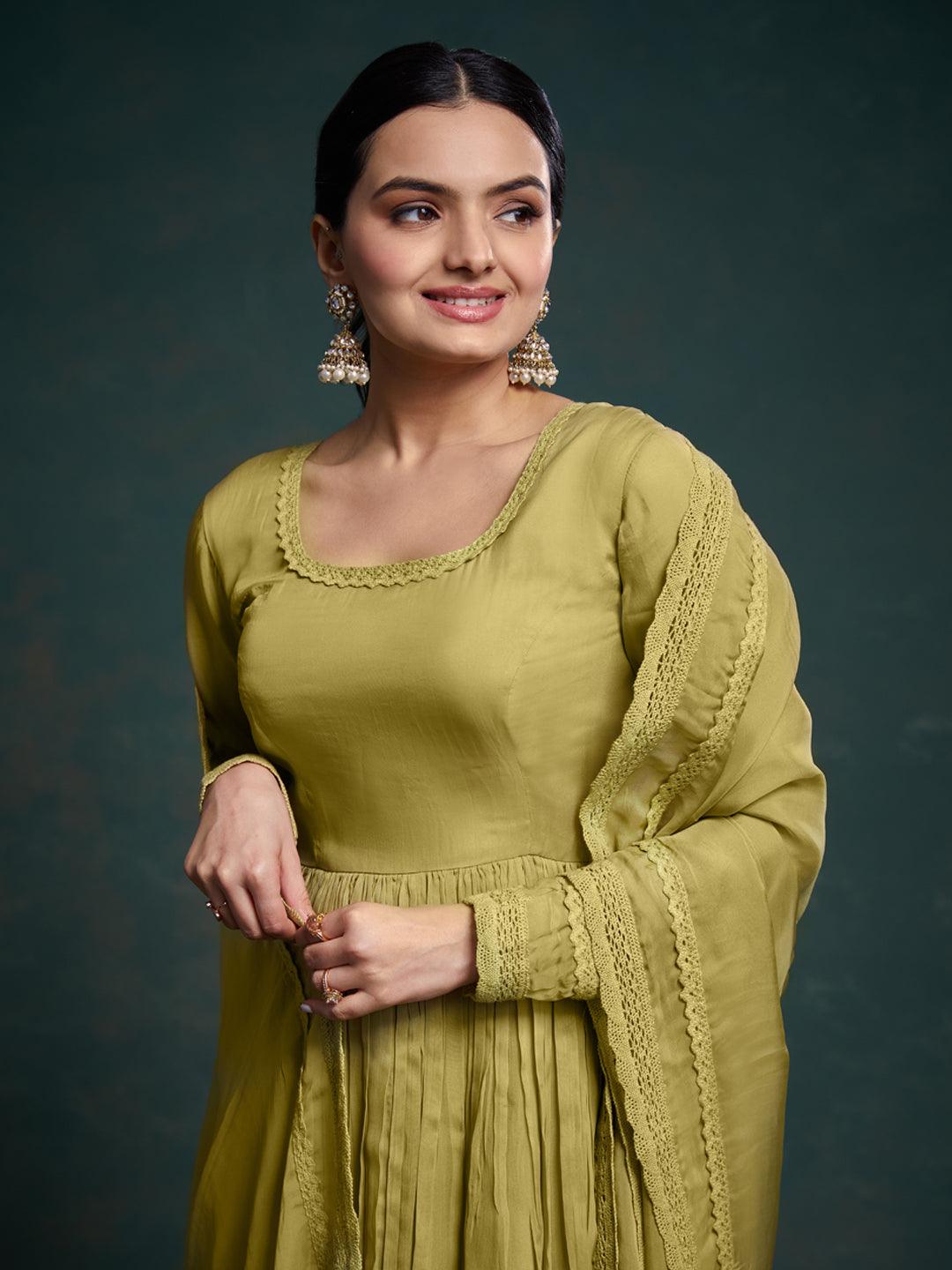 Olive green salwar kameez with dupatta set Discount Authentic Online