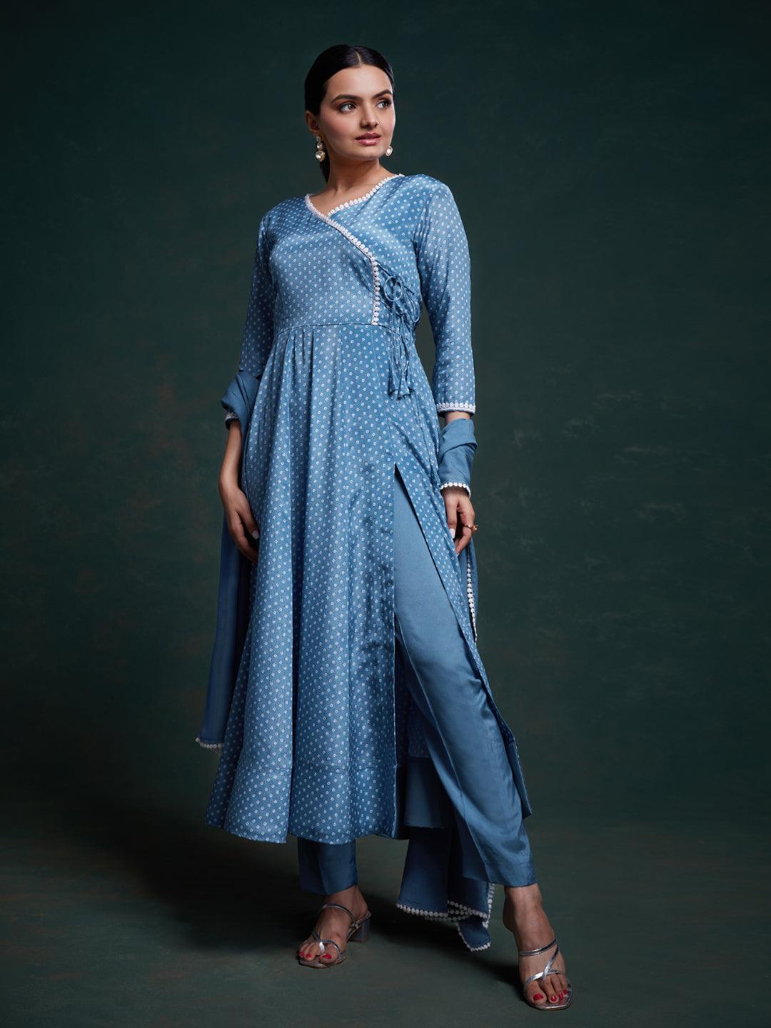 Blue Anarkali suit with dupatta set Buy