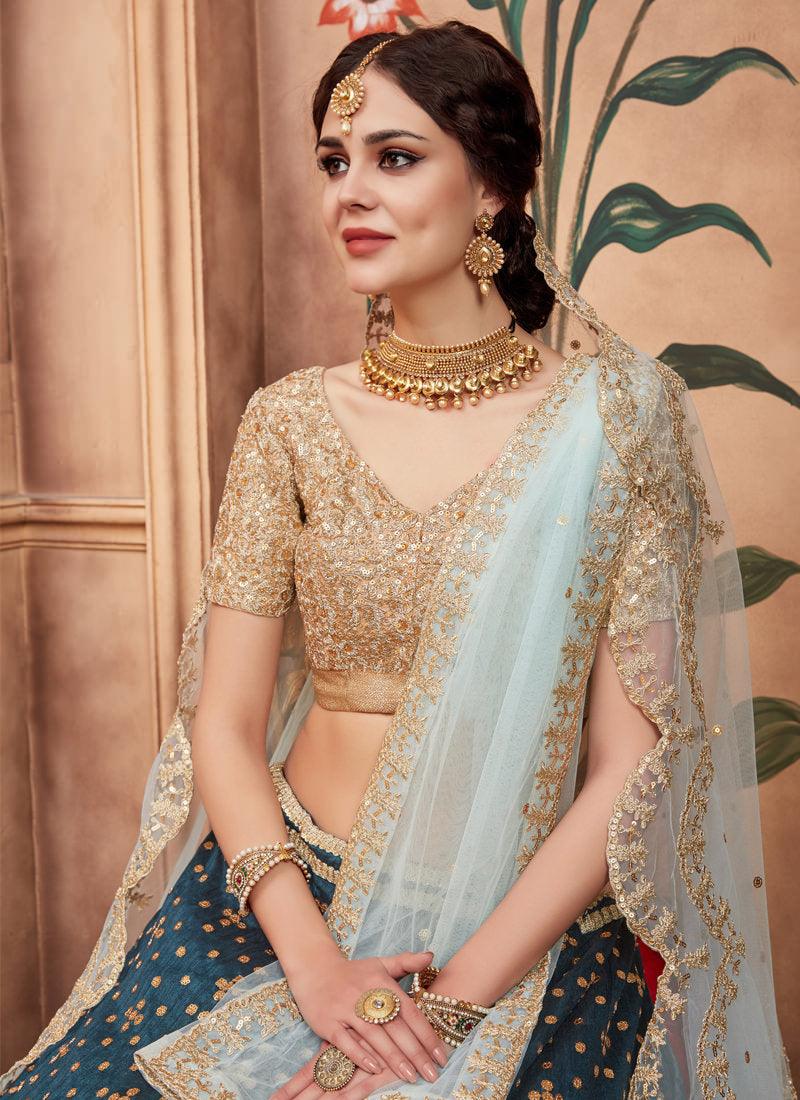 Delightful Teal Green Art Silk Base Designer Zari Work Lehenga Choli Sale Shop Offer