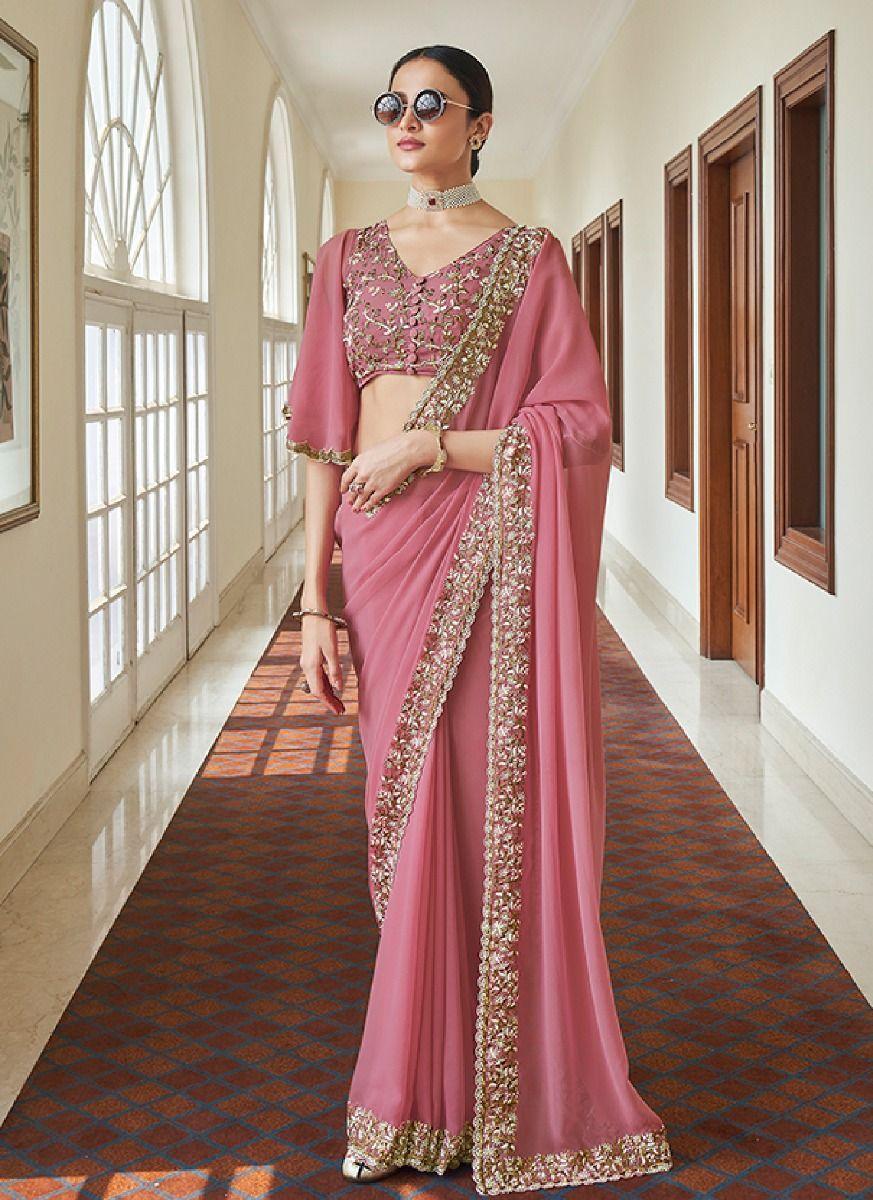 Pink Color Wedding Wear Heavy Thread And Zari Work Saree Sale Online Shop