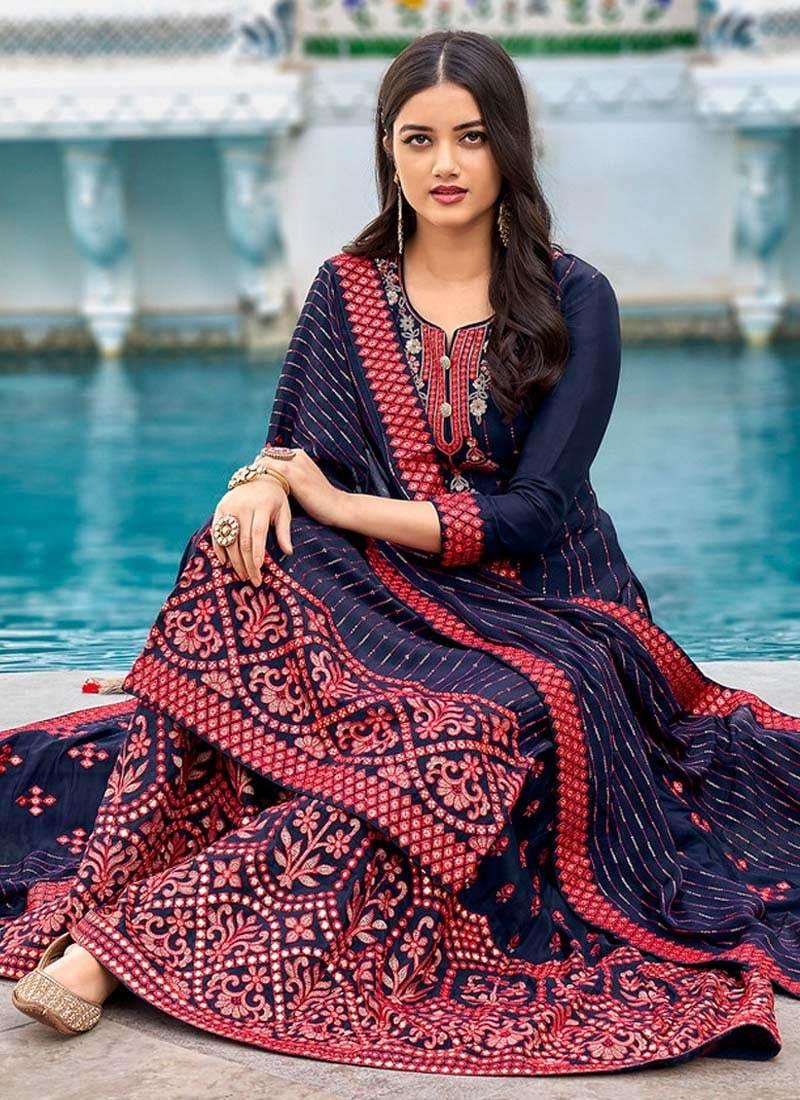 Glamorous Royal Blue Color Georgette Base Heavy Work Designer Sharara Suit Discount Store