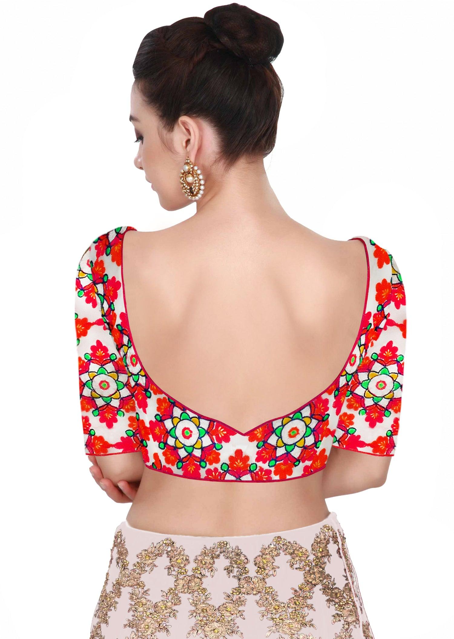 Elegant Floral Chain Stitch White Blouse - Traditional Ethnic Style for Every Occasion Tumblr