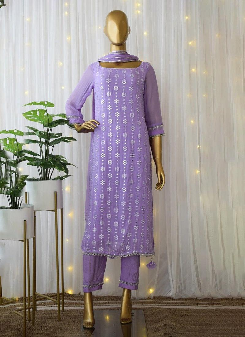 Purple Color Georgette Base Fancy Wear Kurti Set Buy Cheap Genuine