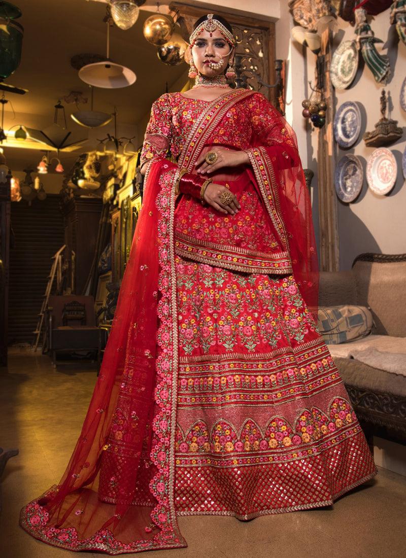 Designer Bridal Heavy Embroidered Red Color Lehenga Choli Discount Sast