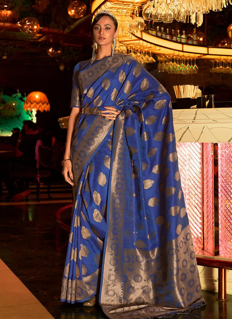 Handloom Weaving Royal Blue Partywear Saree Cheap Sale Really