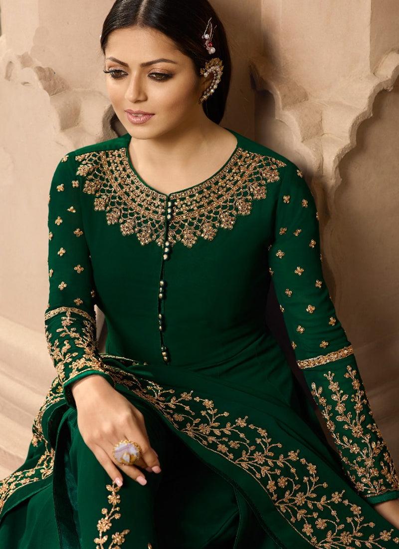 Dark Green Georgette Base Wedding Wear Embroidery And Anarkali Suit Footlocker Finishline Online