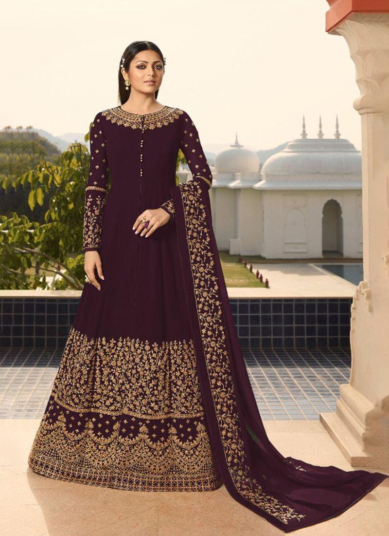 Wine Color Georgette Base Wedding Wear Embroidery Anarkali Suit Buy Cheap Footlocker Finishline