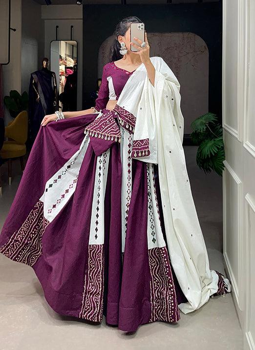 Wine Mirror Work & Bandhani Work Navratri Lehenga Choli Cheap Sale Enjoy