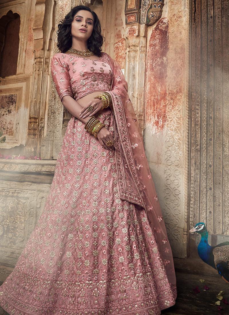 Salmon Pink Satin Base Designer Lehenga Choli Buy Cheap 2025 New