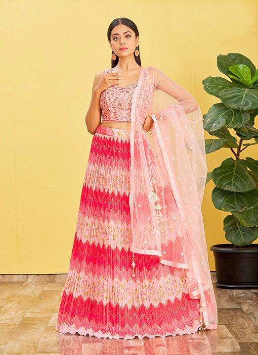 Multi Pink Chinnon Lehenga Choli with Real Mirror & Zari Sequins Embroidery Clearance Tumblr