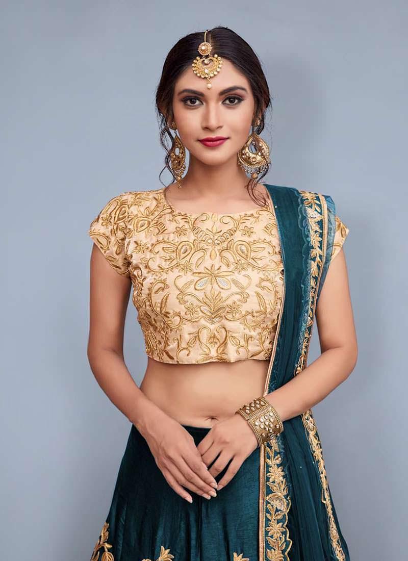 Delicate Rama Green Heavily Embellished Wedding Wears Lehenga Choli Perfect Cheap Online