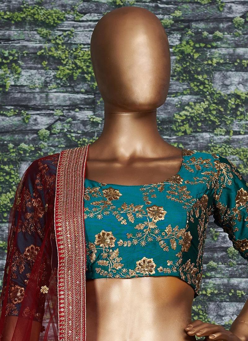 Pure Chennai Silk Yellow And Teal Green Lehenga Choli Cheap Sale Explore