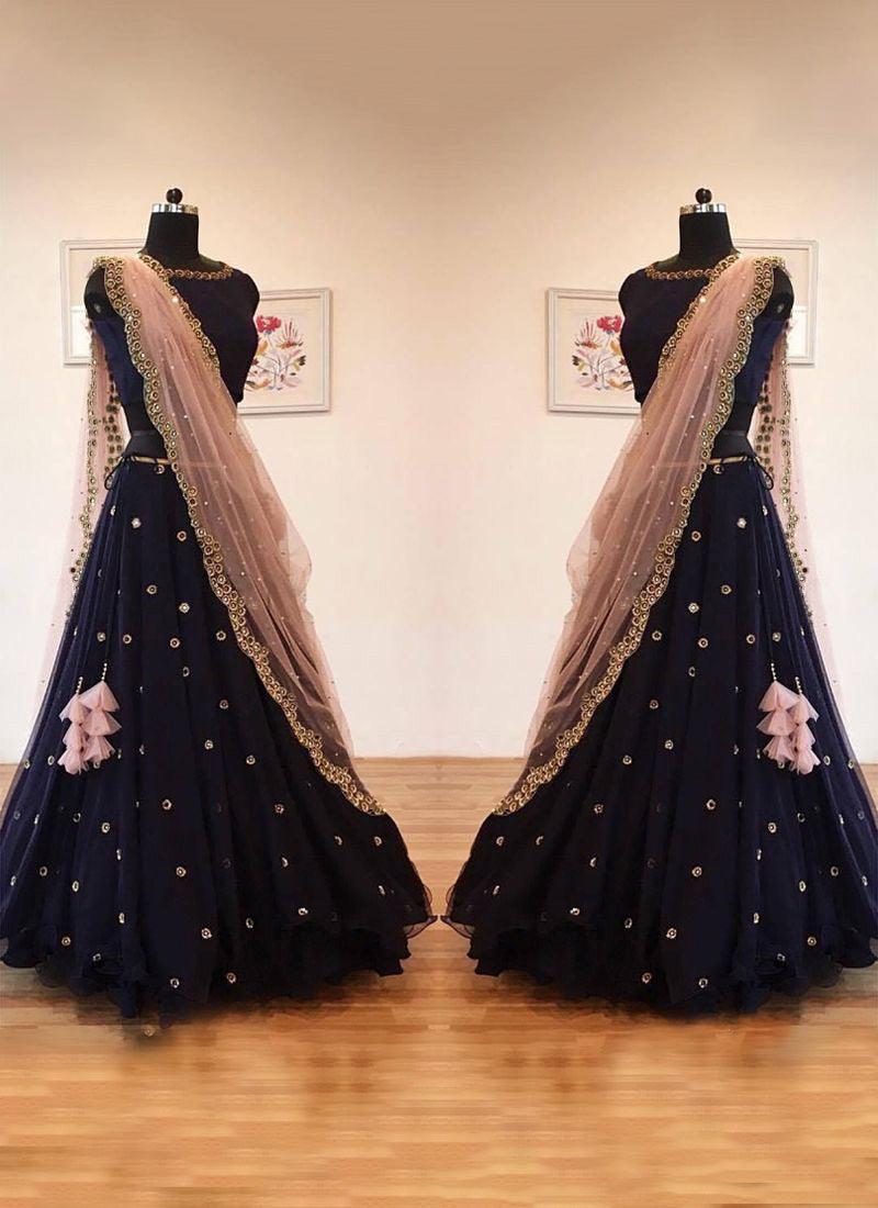 Black Color Mirror Work Flared Lehenga Choli Free Shipping Factory Outlet